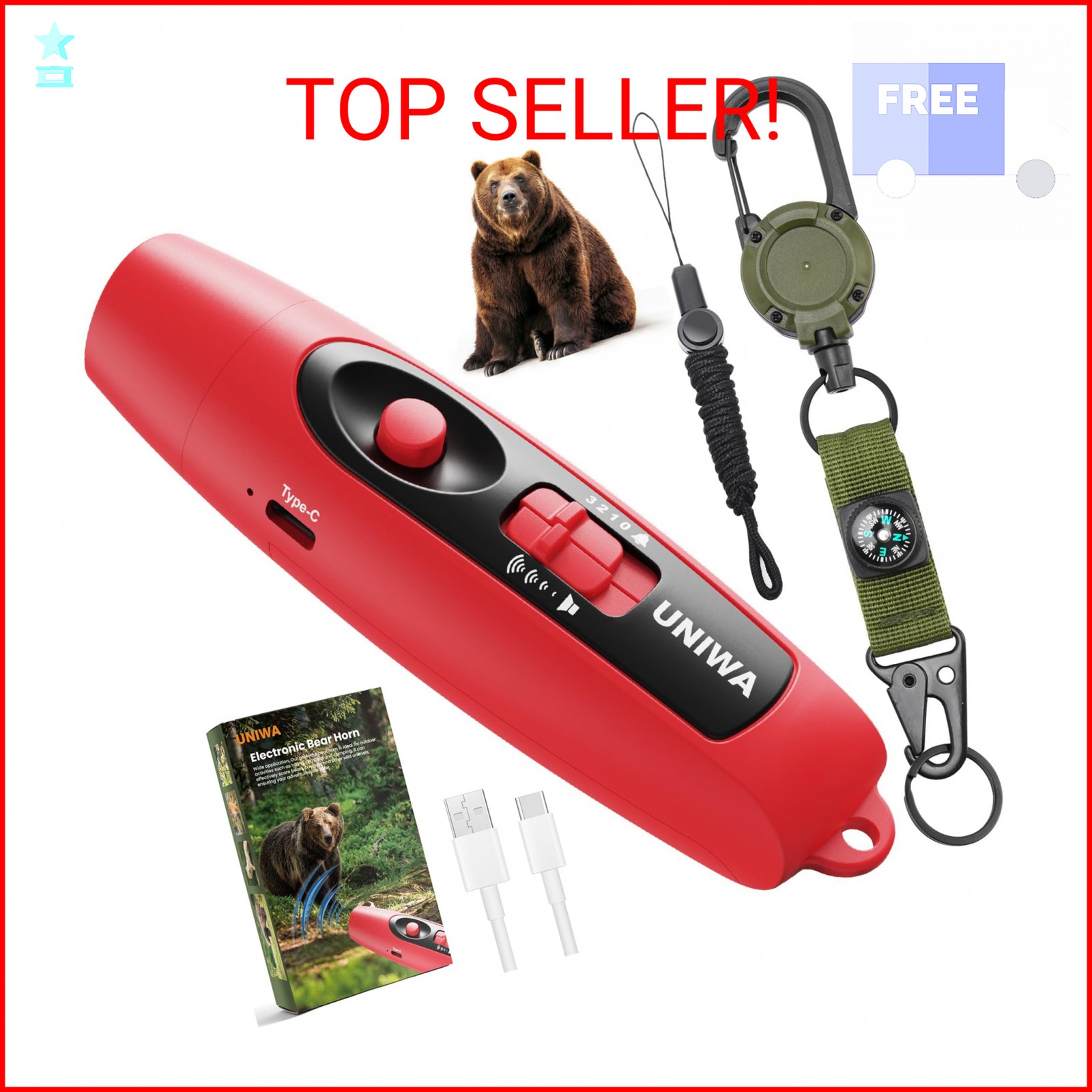 UNIWA Electronic Air Bear Horn, 120±5 dB Loud Air Horn for Safety Hiking Camping