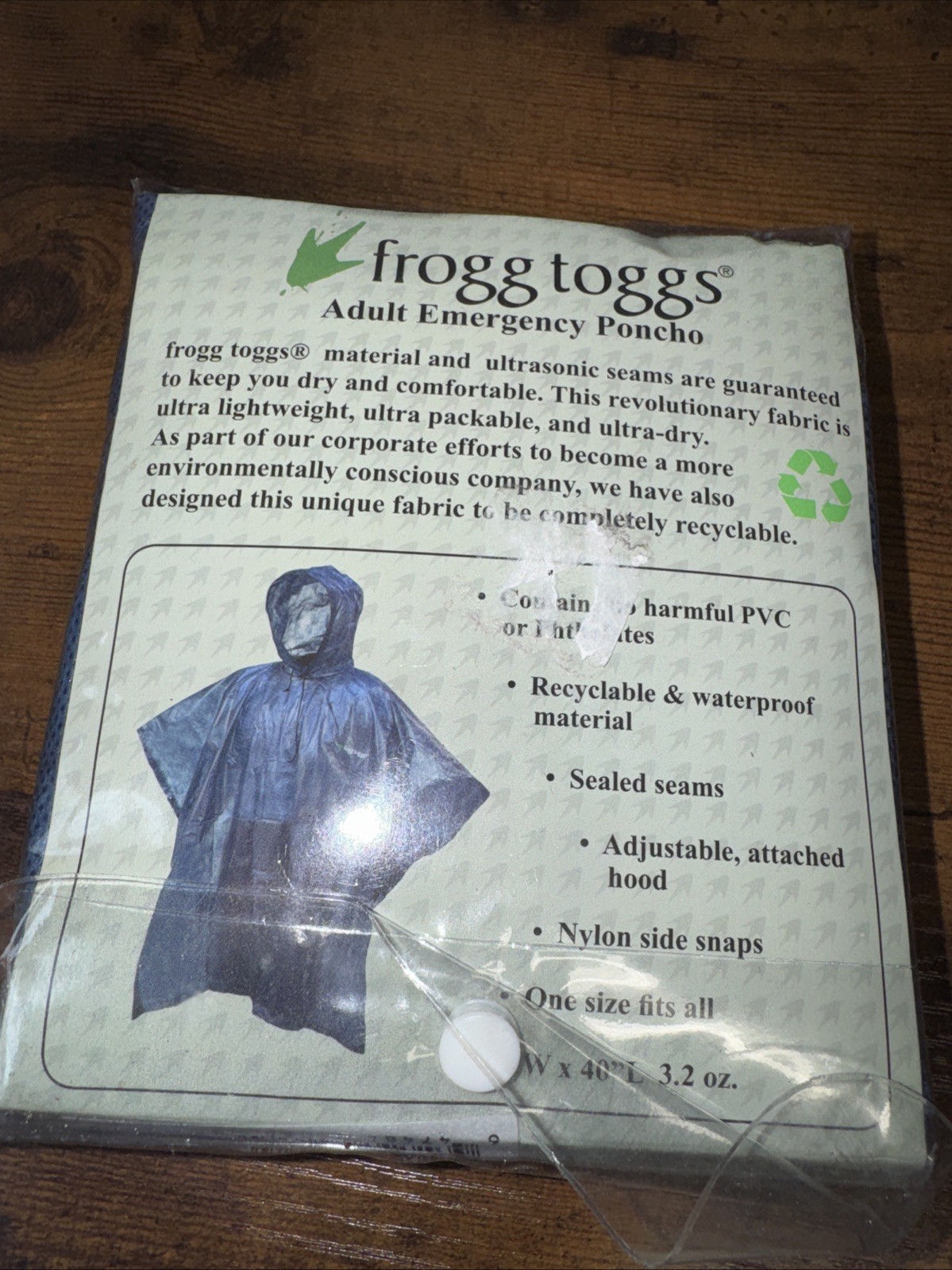 FROGG TOGGS Adult Blue Emergency Poncho 1 Size Fits All NEW Vacation