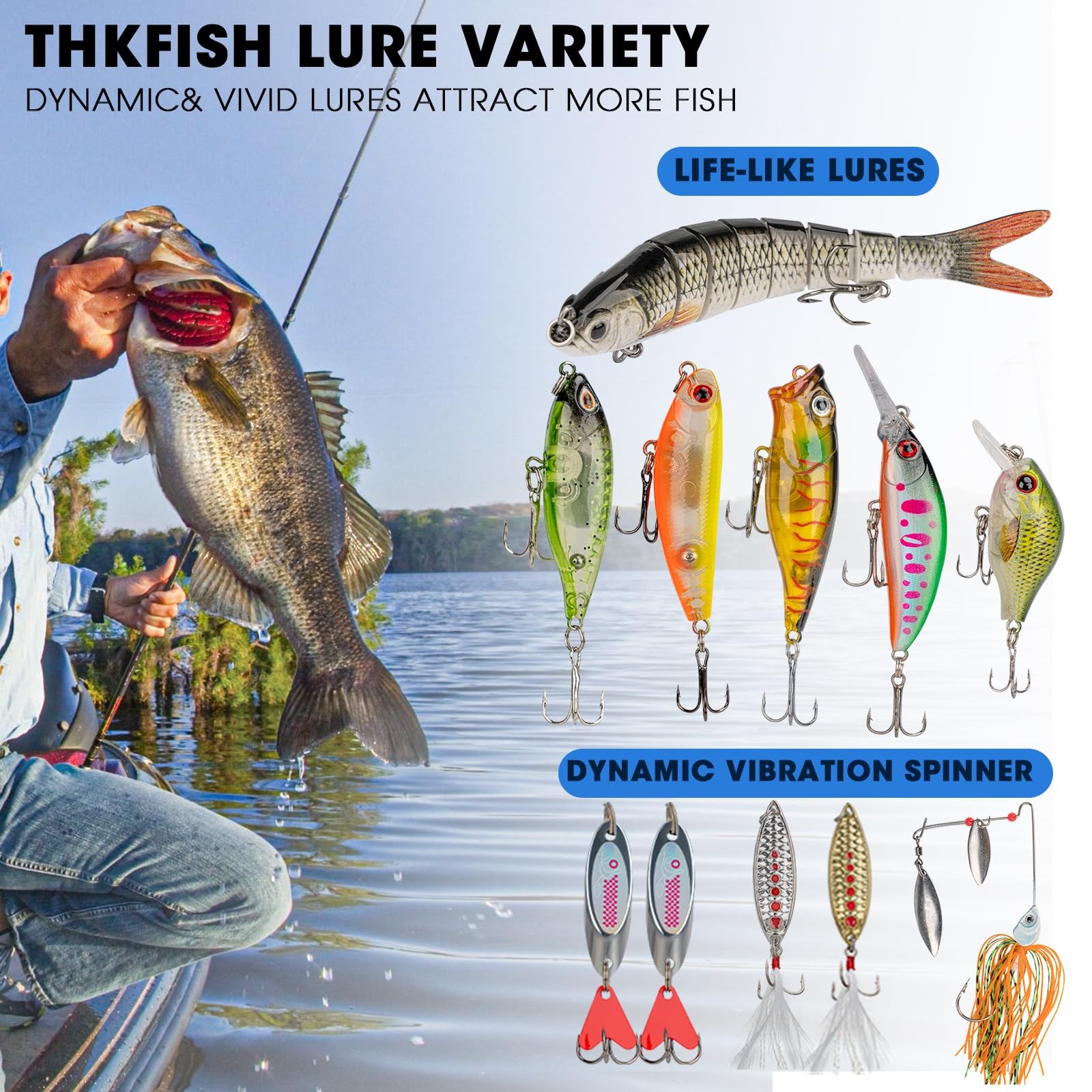 THKFISH Fishing Lures Kit, Bass Gear Kit for 299pcs Tackle Box