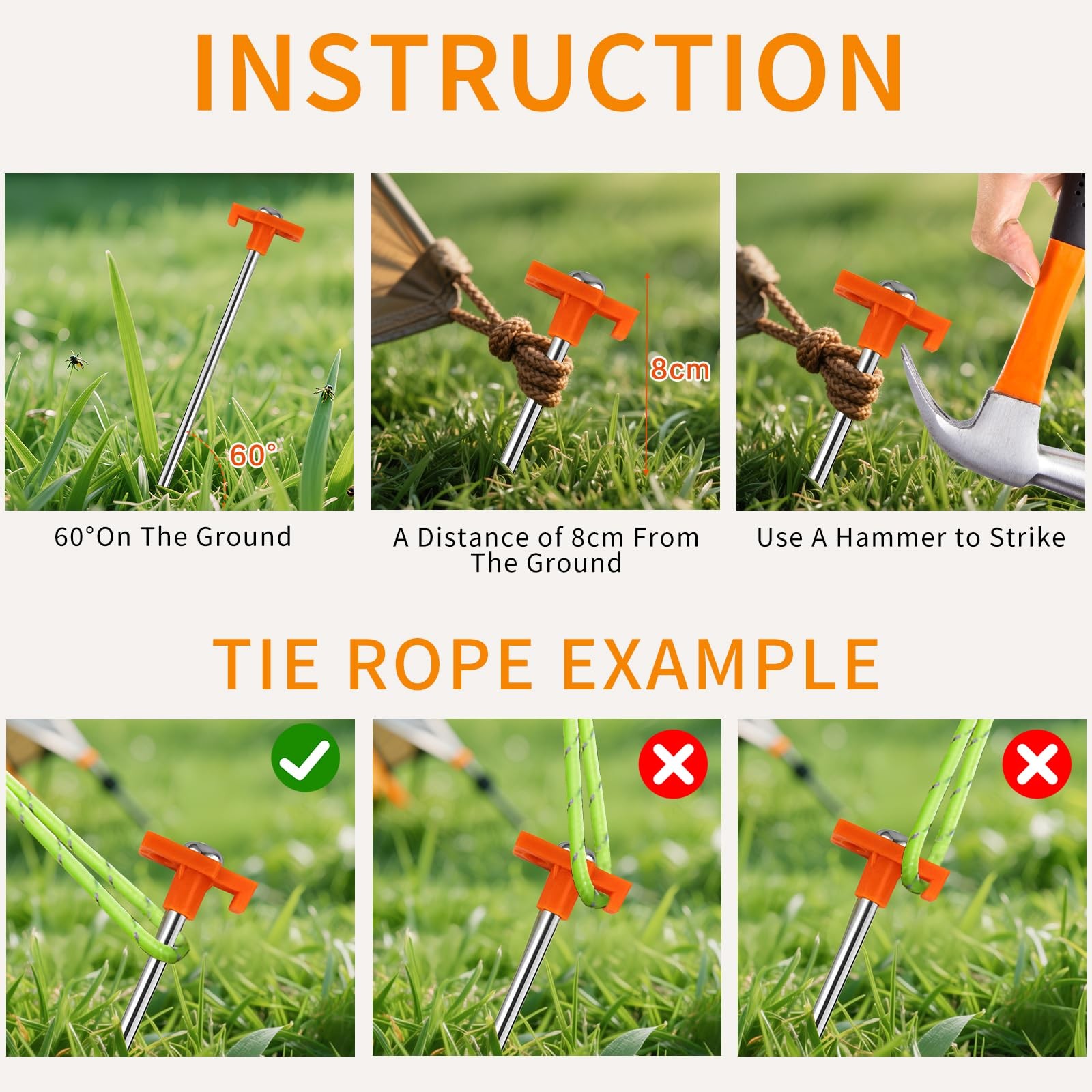 Zmpkhba 16 Pack Tent Stakes, Galvanized Non-Rust Camping Pegs, Orange
