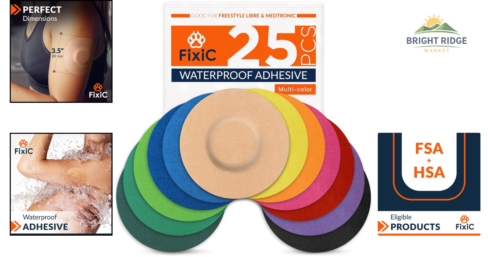 Waterproof and Sterile Adhesive Patches for Libre Sensors – 25 Count Multi-Color