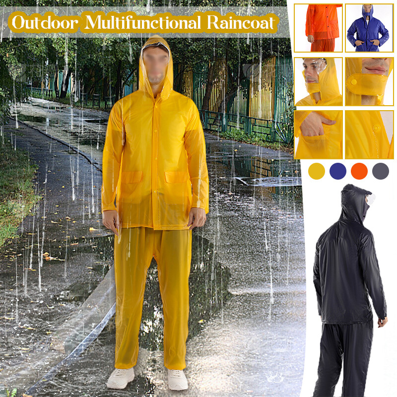 1 Set Rain Ponchos Hooded Protection Suits Outdoor Travel Pants Raincoat Split.