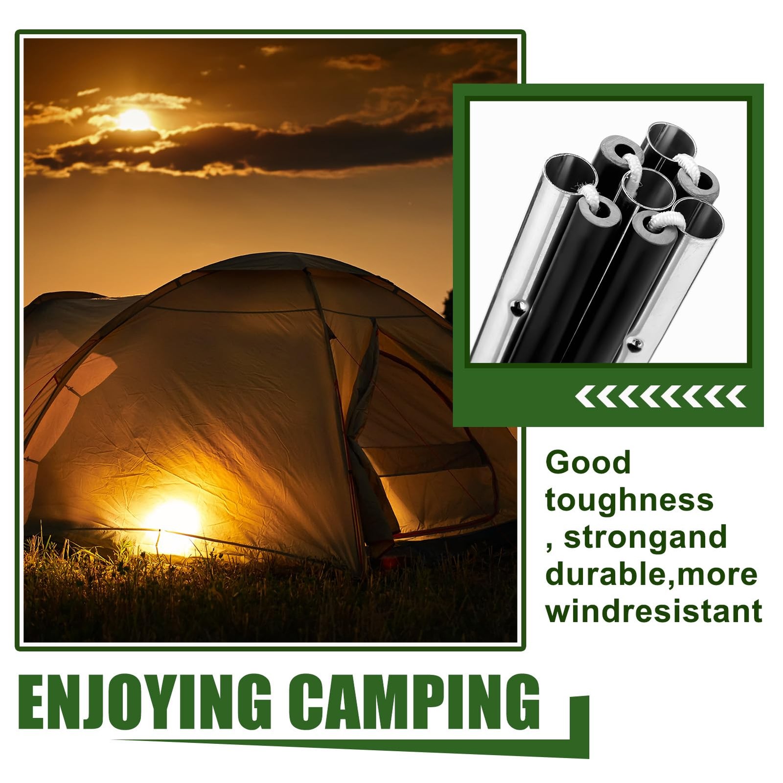 Yaocom 13.25ft 8.5mm Fiberglass Tent Poles Replacement 13.25ft, silver, black