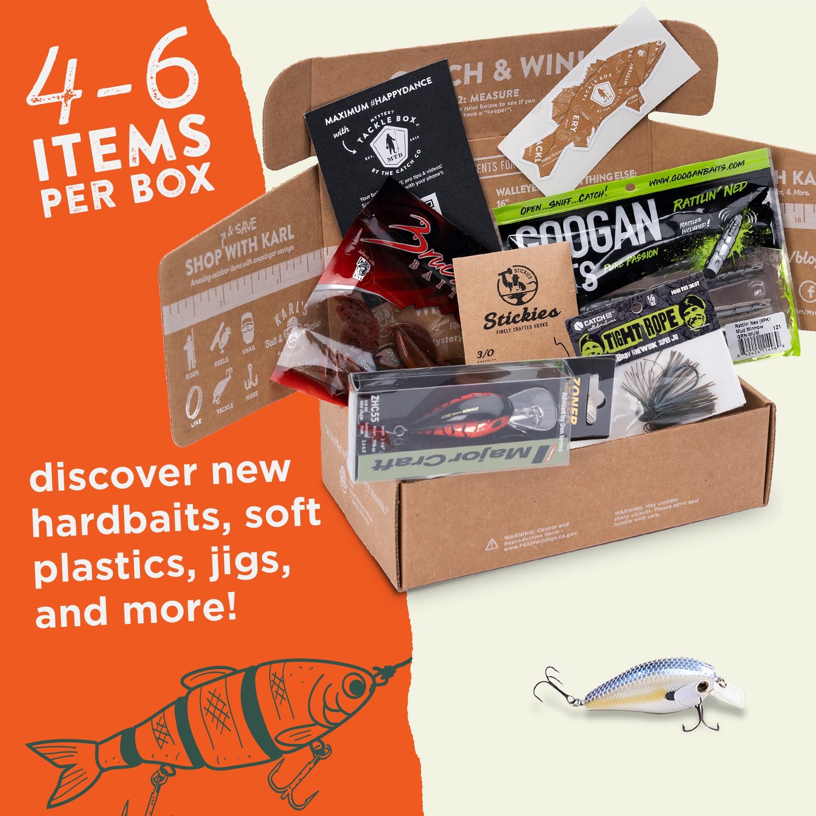 Catch Co Mystery Tackle Box Freshwater Largemouth and Medium, Brown