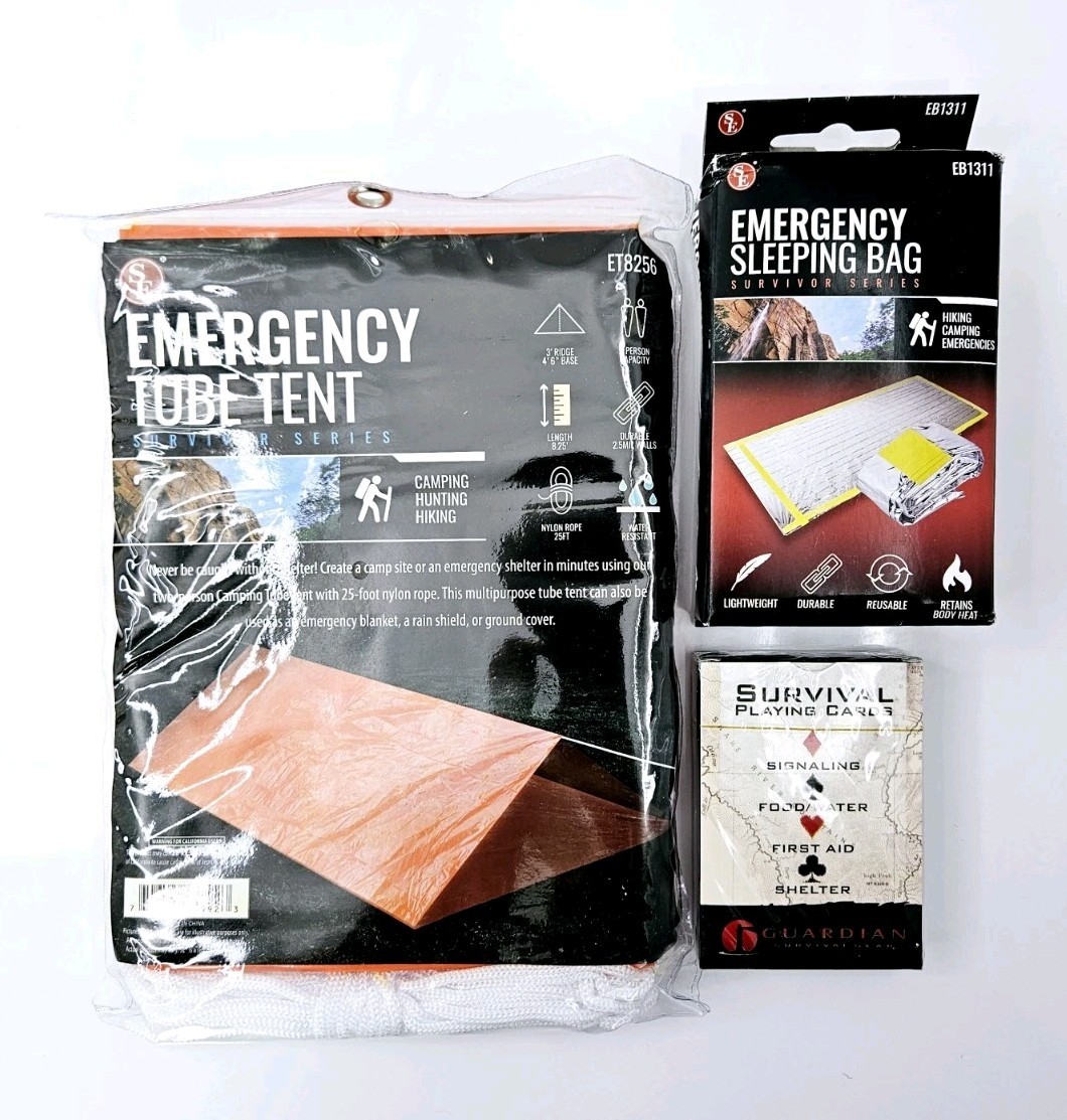 Emergency Survival Kit Camping Shelter Tube Tent, Sleeping Bag, Playing Cards