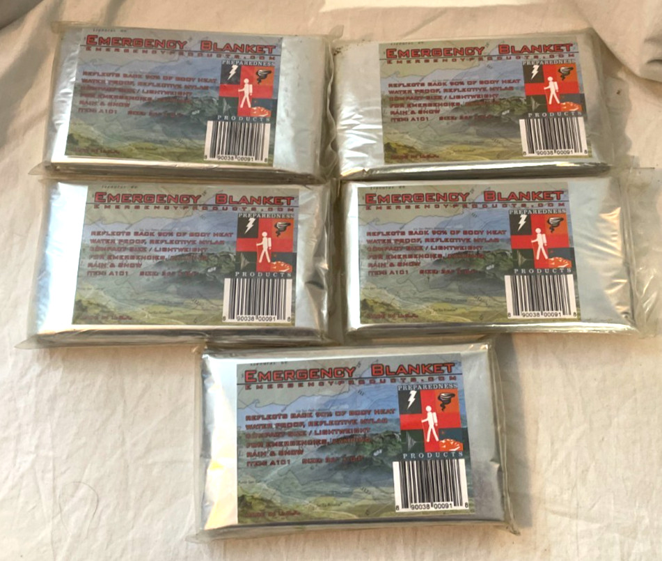Lot of 5 Large 36″ x 84″ Emergency Mylar Blanket Survival Safety New