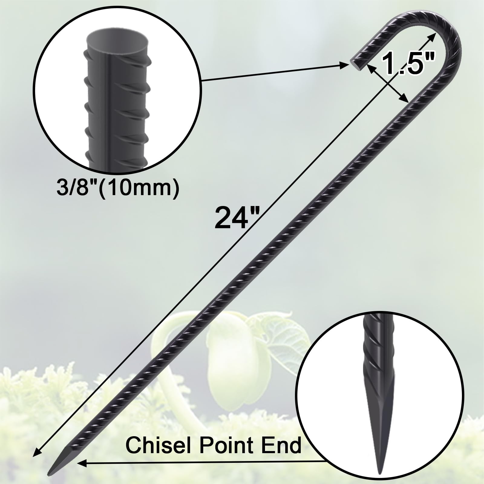 VVOKGO Rebar Stakes 24 Inch J Hook J-24 Inch-16 Pcs, Inch-Φ3/8″-Black