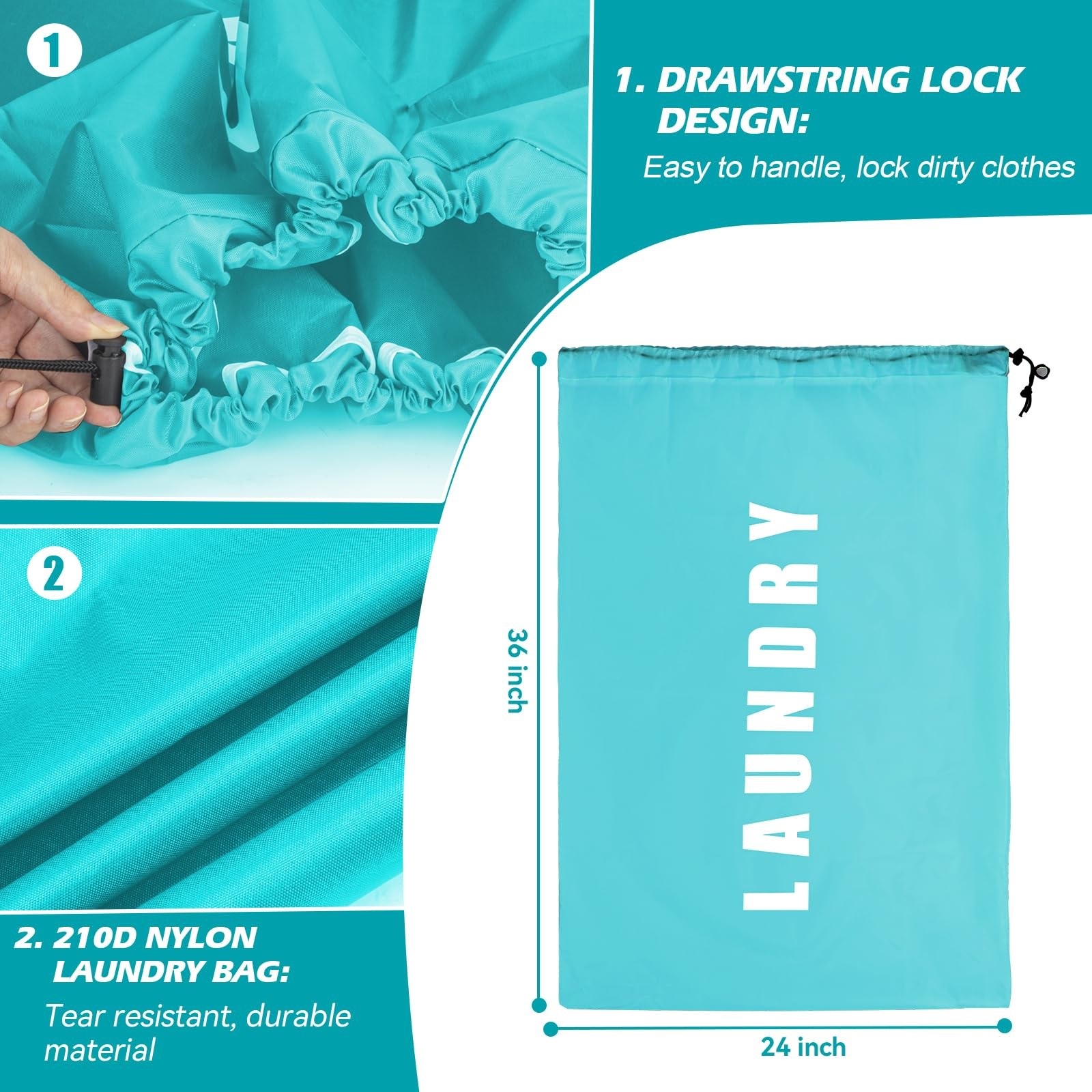 Isink Laundry Bag,2 Pack Travel 24″ x 36″, Bags (Cyan + Gray)