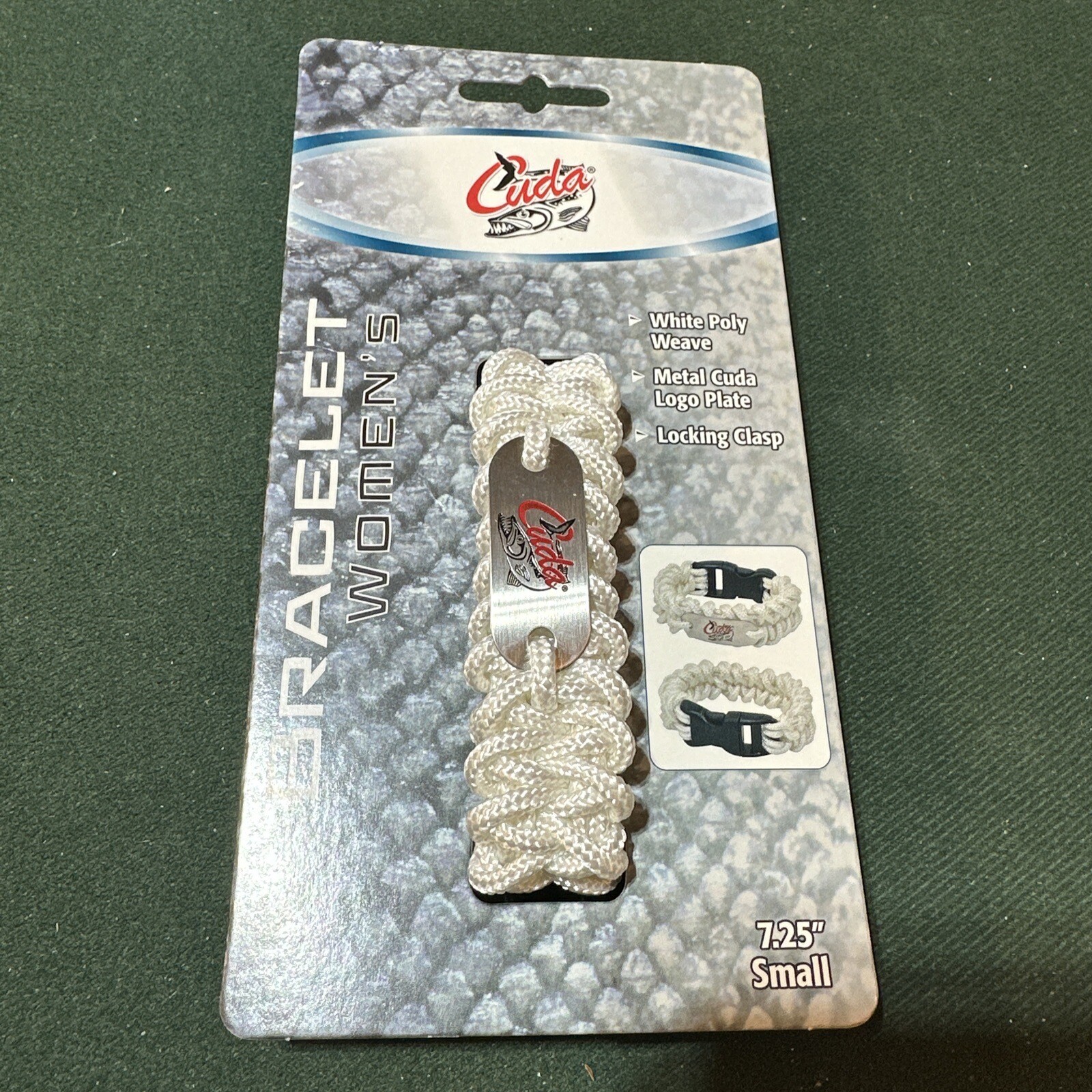 Cuda Women’s Bracelet 7.25” Small White Poly Weave Locking Clasp