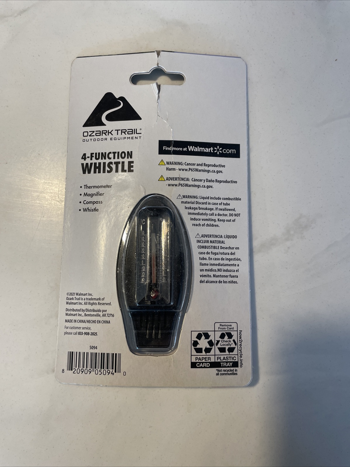 Ozark Trail 4-Function Whistle-thermometer, Magnifier, Compass, Whistle- New