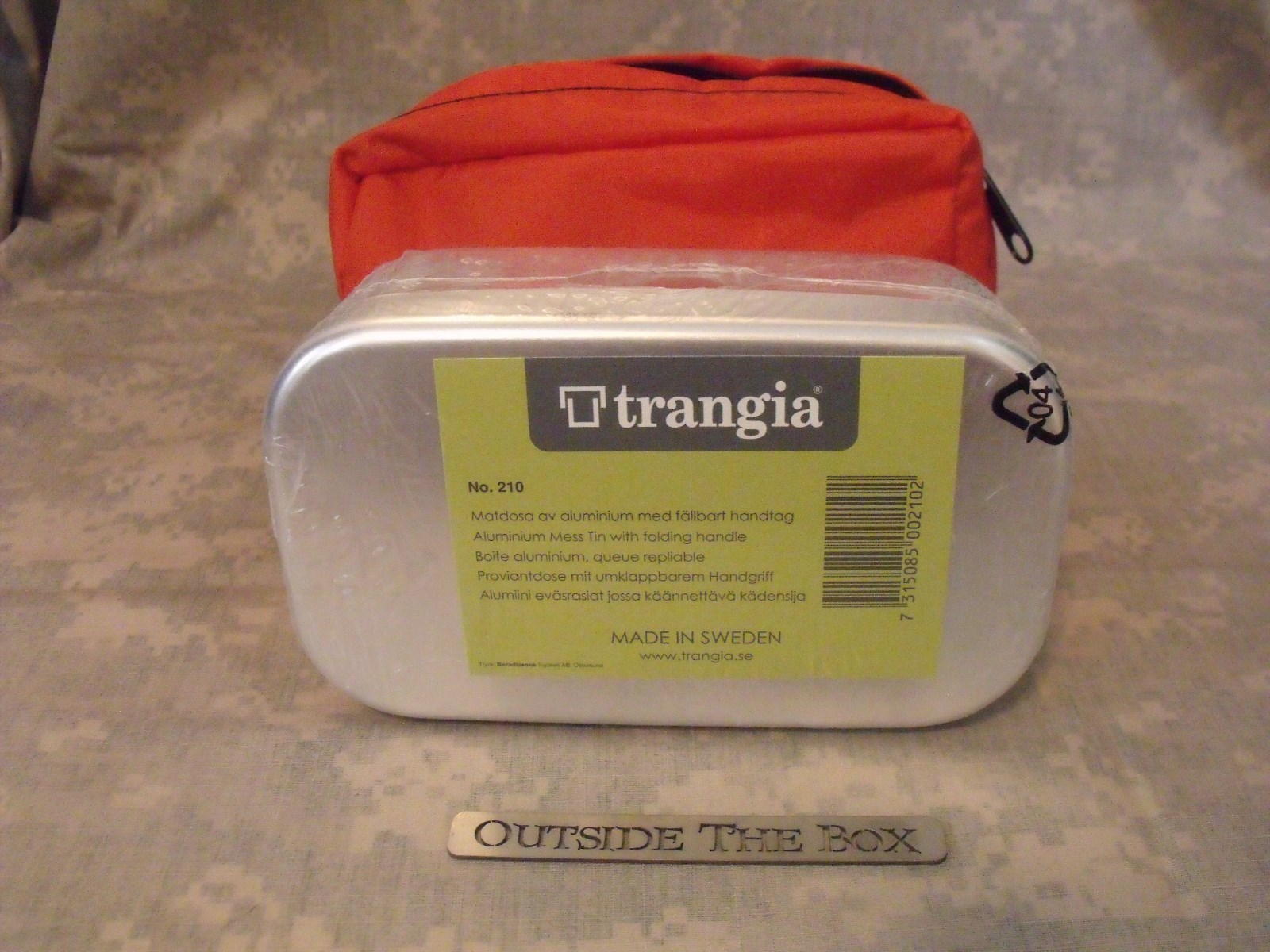 Emergency/Survival: Trangia #212 Aluminum Mess Kit Tin & Nylon Pouch, ORANGE