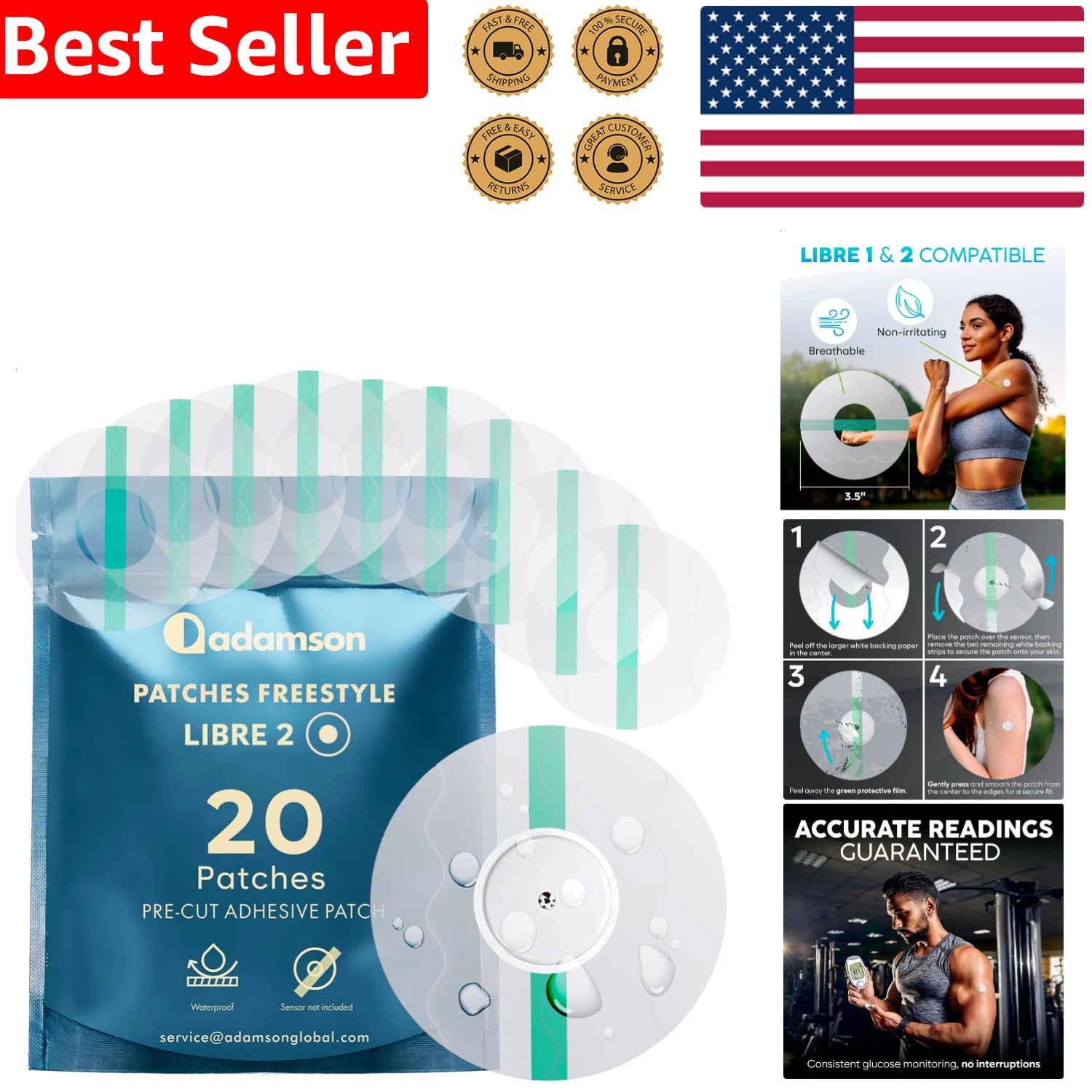 20pk Freestyle Libre 2 Waterproof CGM Patches Transparent Easy Apply Secure Fit