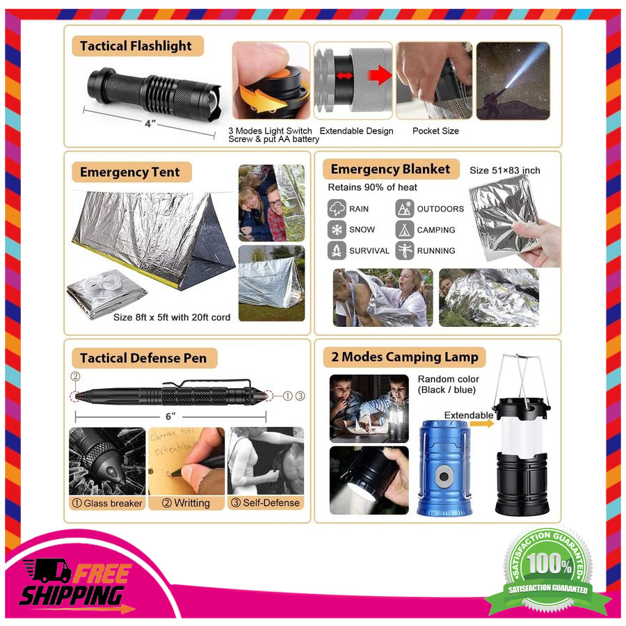 250Pcs Survival Kit First Aid Kit with Emergency Tent Molle Bag for Camping Gear