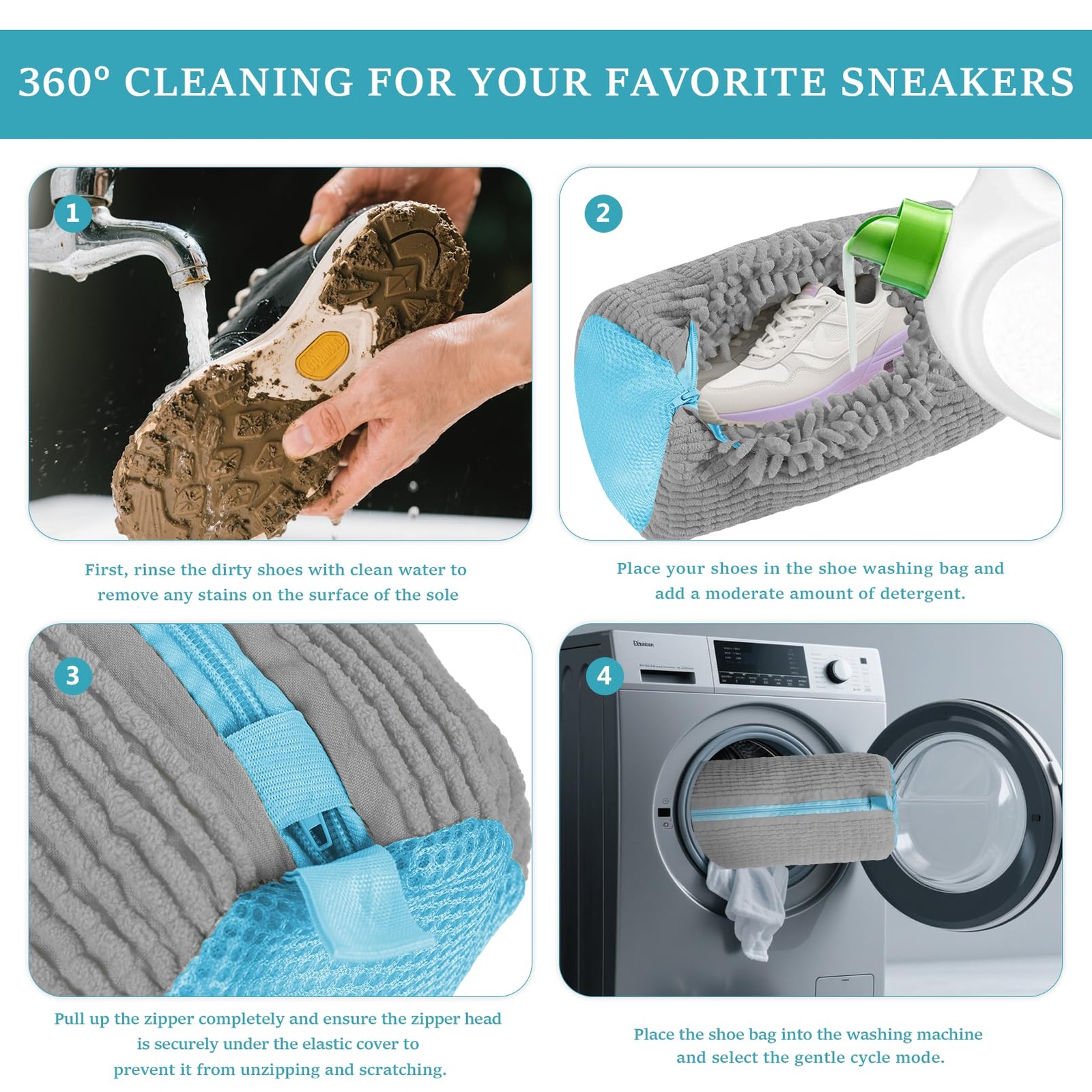 XXL Shoe Washing Machine Bag – 2 Pcs Laundry for Washer and Grey
