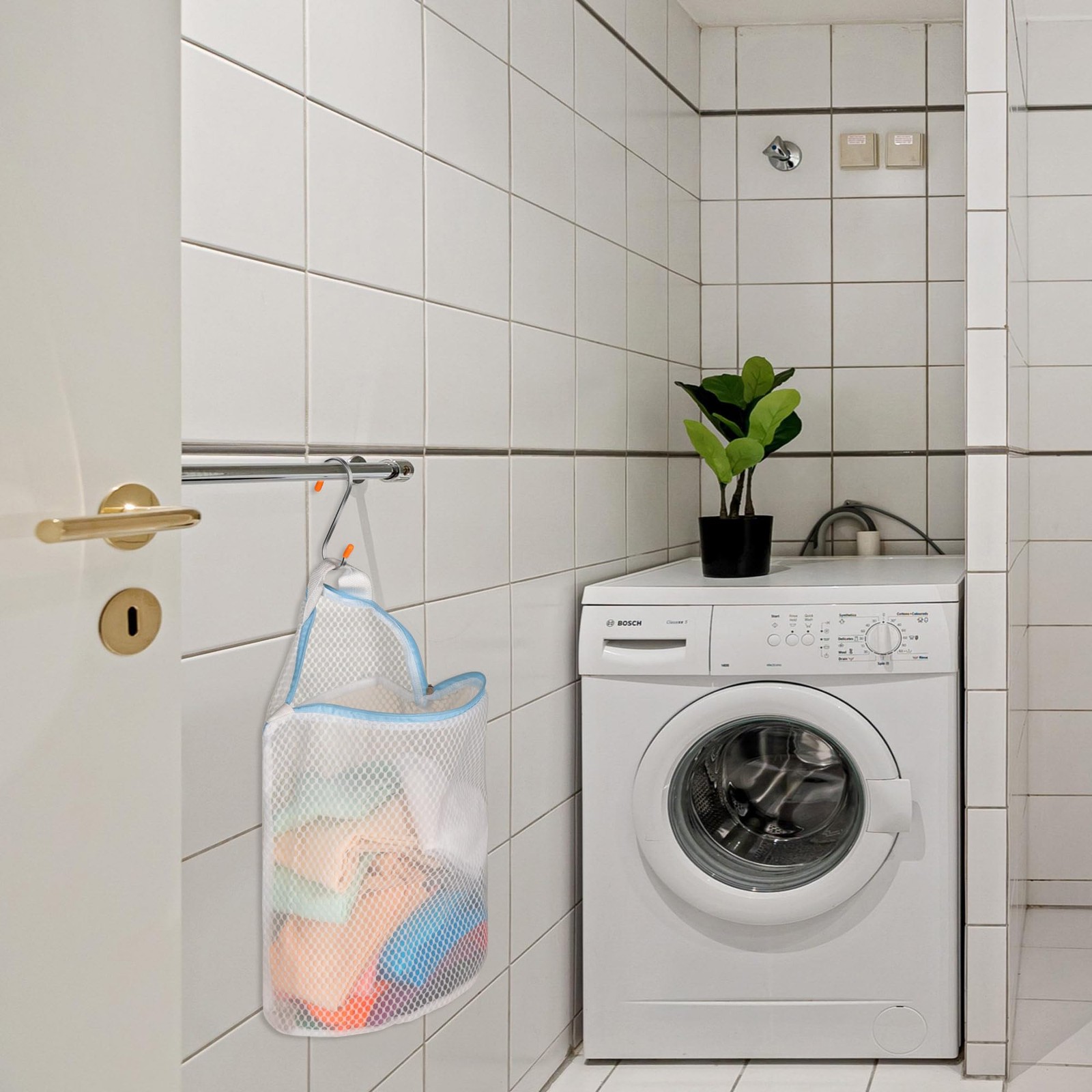 3Pcs Hanging Laundry Bags for Socks with S Hooks, 12 Large, white, pink, blue