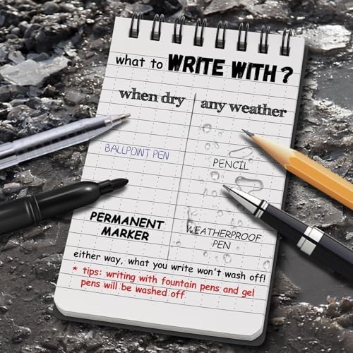 Waterproof Notebook, 3″ x 5″ Top-Spiral Pocket Notepad with 100 4 Pack Black