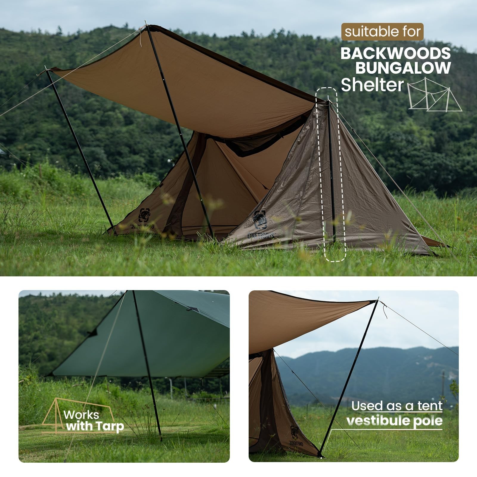 ONETIGRIS Upgraded Tent Poles – Set of 2 Adjustable Telescoping Tarp Poles,…