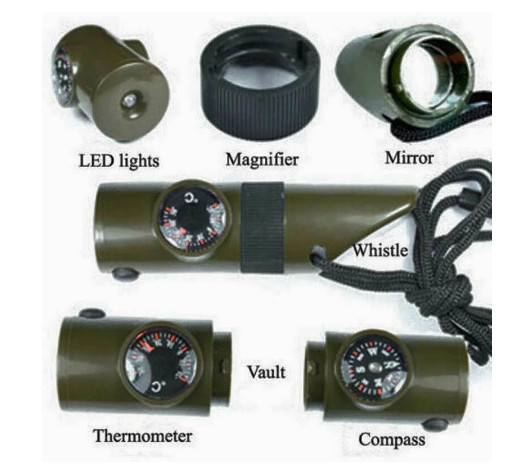7 in 1 Compass Light Fire Starter Emergency Whistle Survival Camping Multi Tool