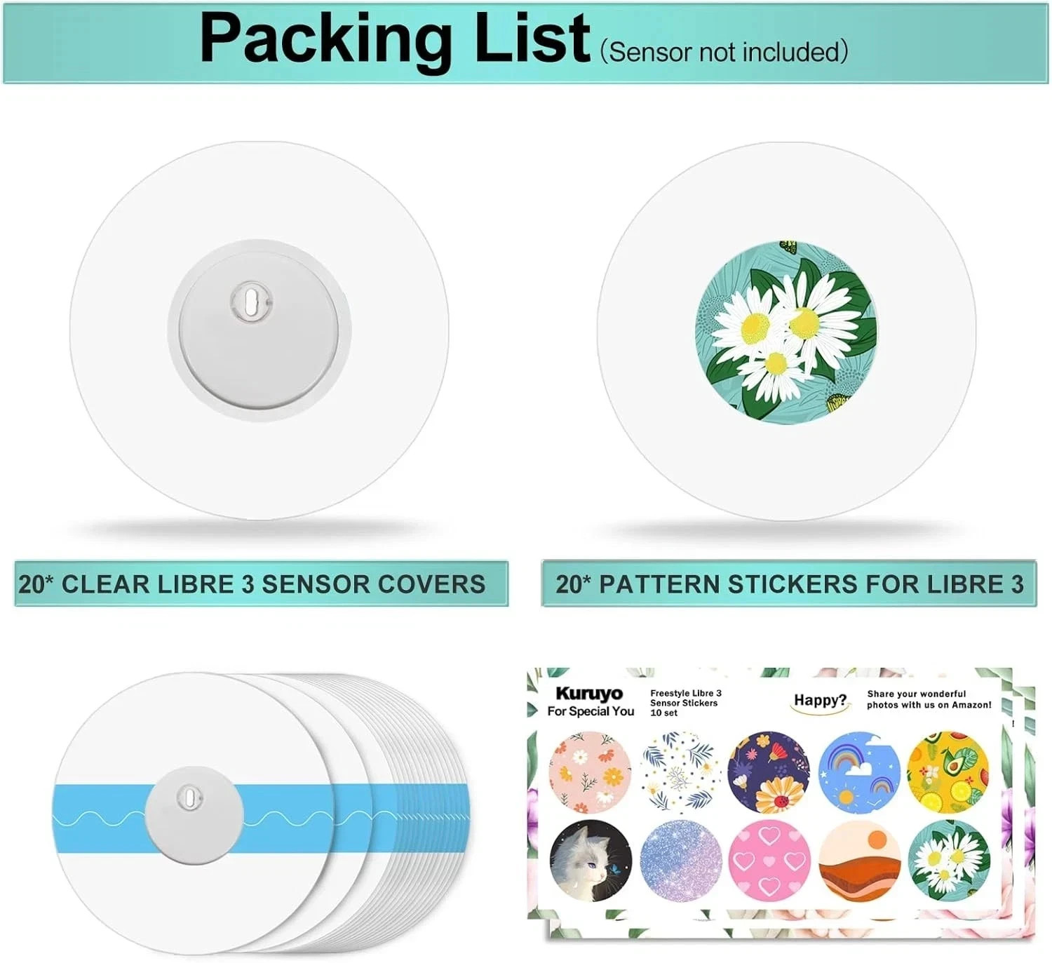 Waterproof Sensor Covers for Libre 3 & Freestyle Sticker Total 40Pack Hypoallerg