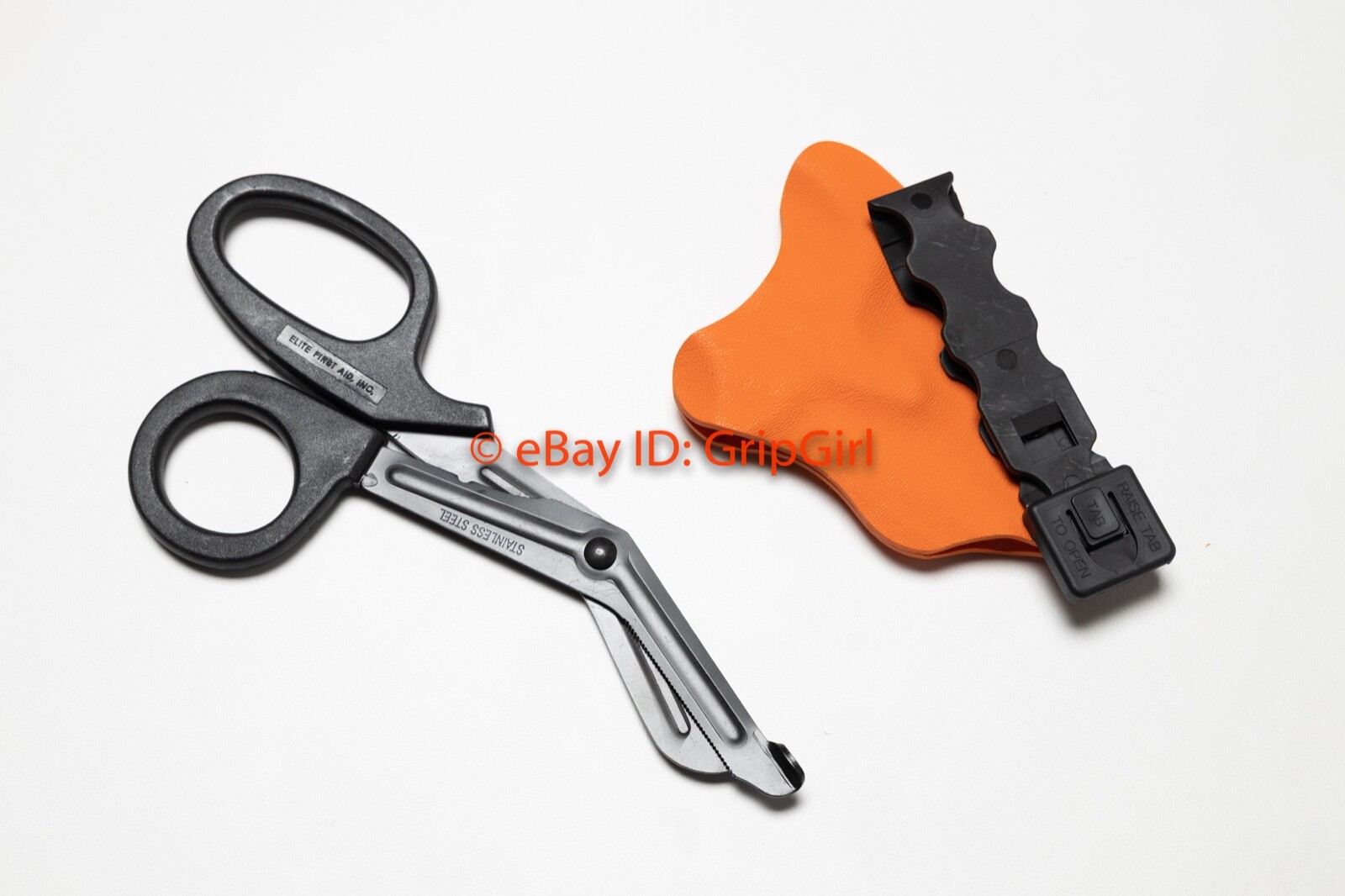 Black Trauma Shears and Orange Kydex Sheath Holster EMT TCCC Medic Gear EDC