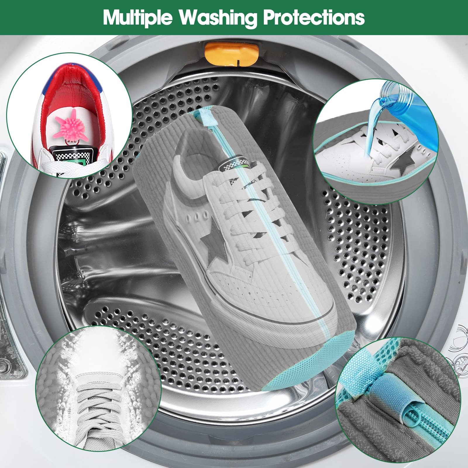 Shoe Washing Machine Bag, 2 Pack Sneaker Cleaner Kit Extra Large, Gray-2P