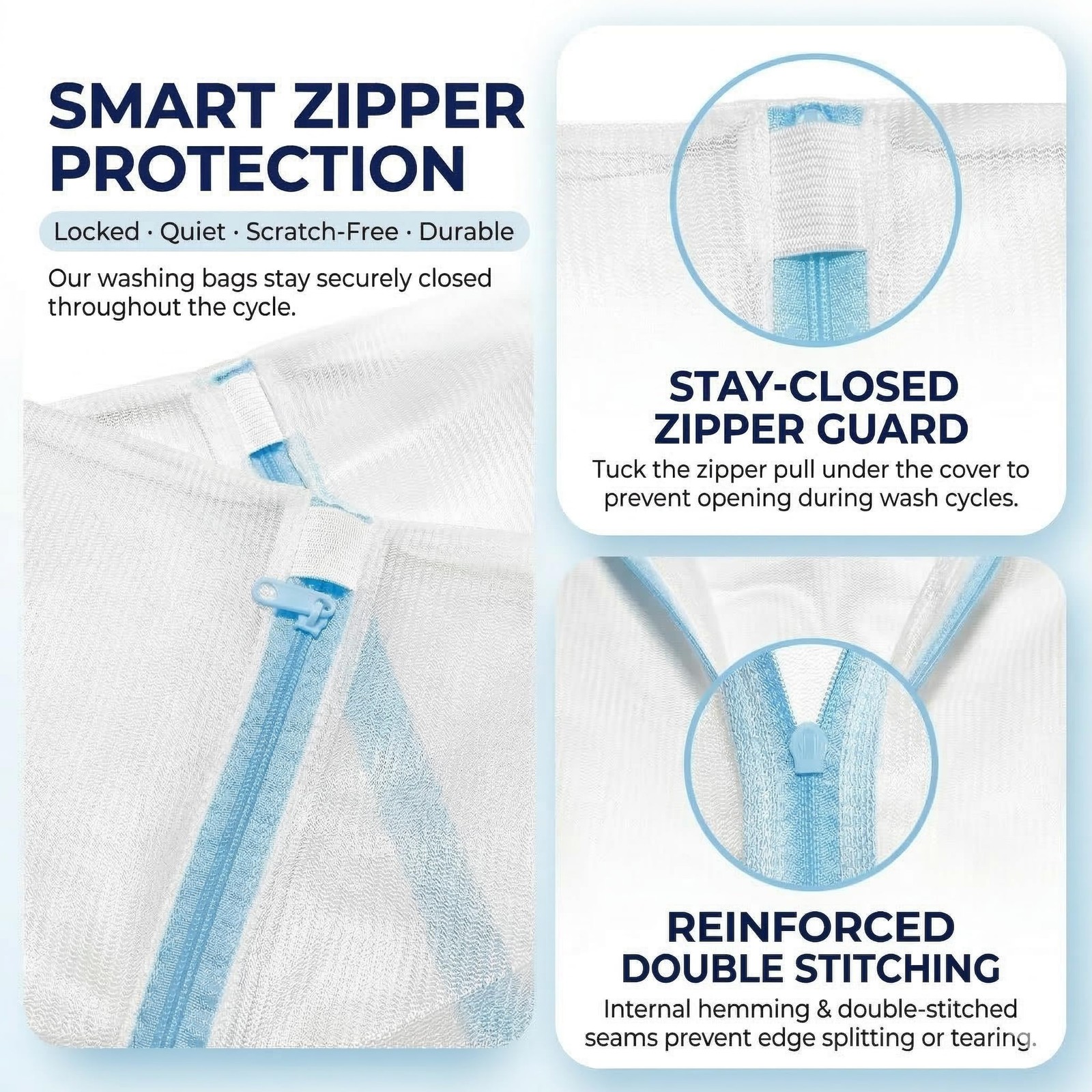 6 Pack Mesh Laundry Bags for Delicates with Auto-Lock Zipper, Durable blue