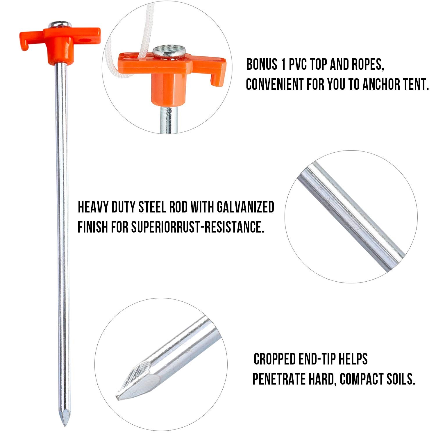 ABCCANOPY 11 Inch Tent Stakes 10 Pcs Non-Rust Metal Ground 11 inch, Orange