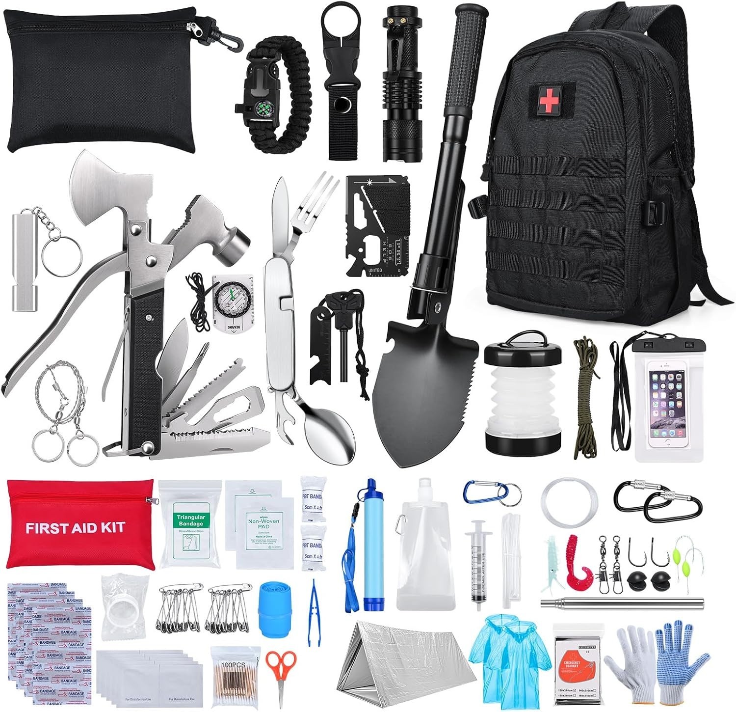 Survival Kit All-in-1 – Emergency Kit with First Aid Kit for Camping, Adventure