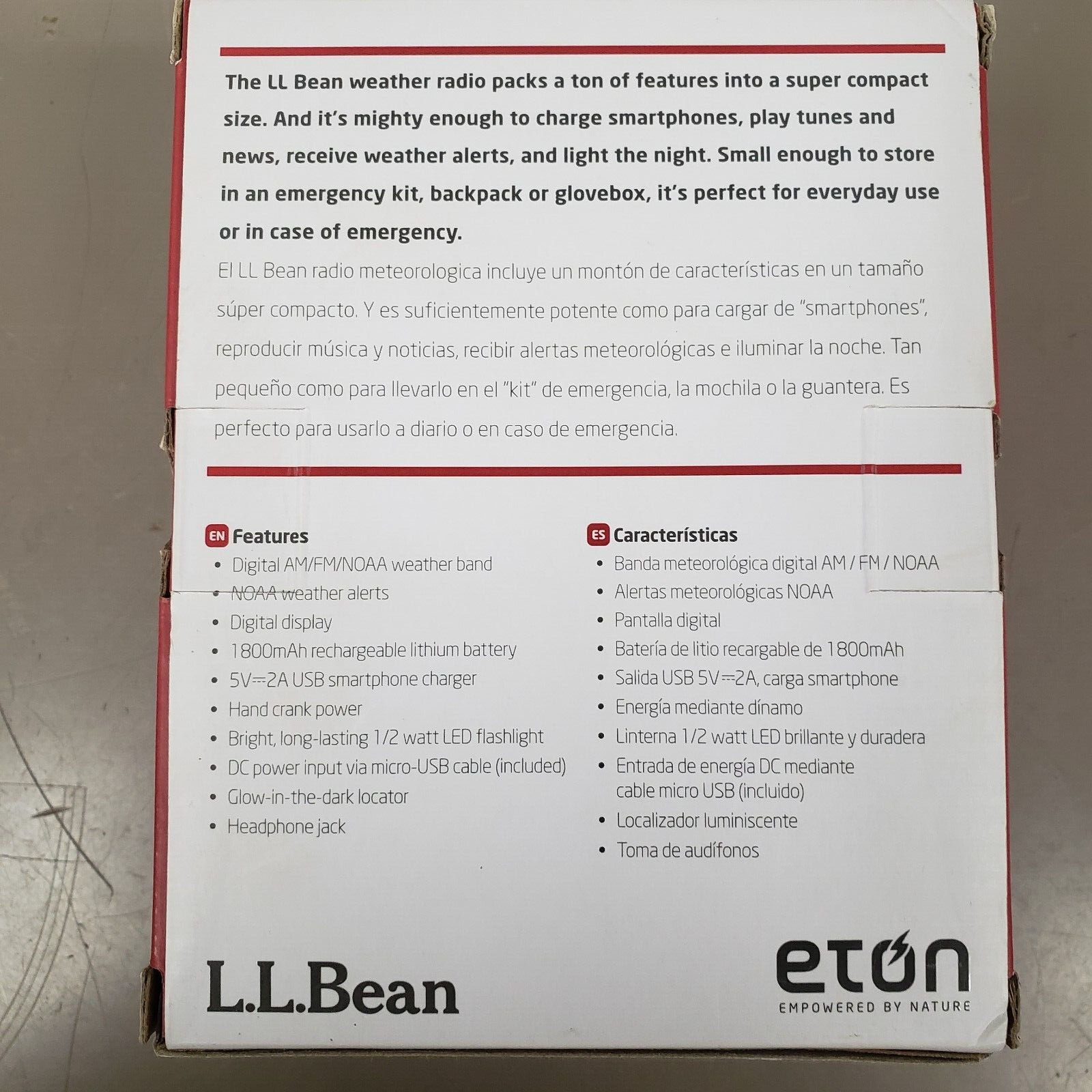 New L.L. Bean/Eton FR1 Mini Emergency Radio/NOAA Weather Alert ~ Red
