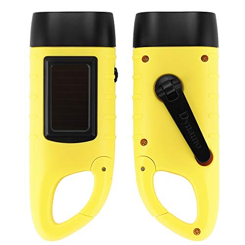 2-Pack Hand Crank Solar Powered Emergency LED Flashlight, Survival Yellow