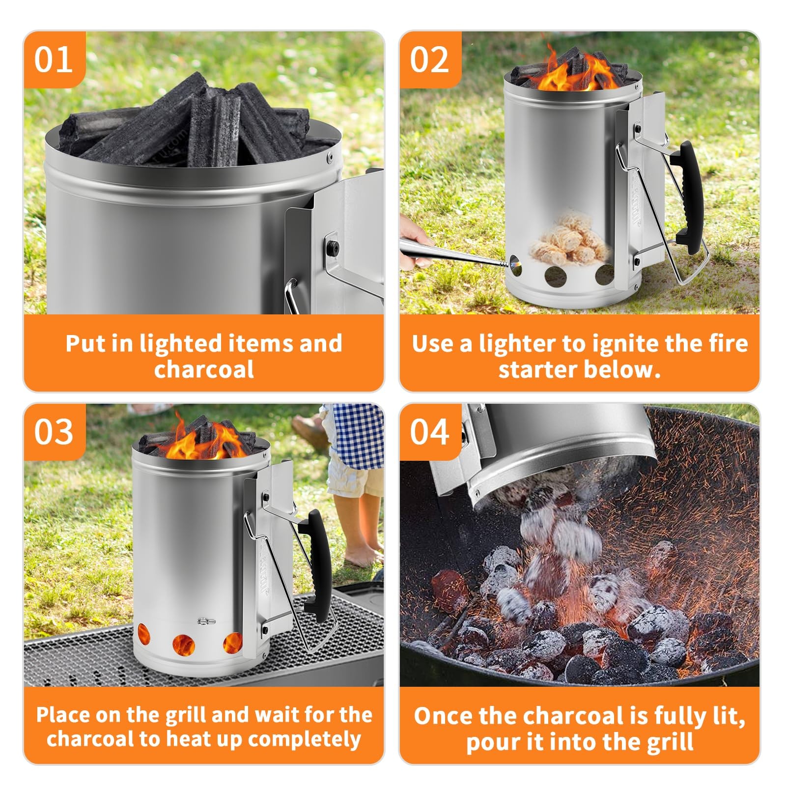 Joyagrill 7.5X12inch XL Charcoal Chimney 7.5x12inch Starter