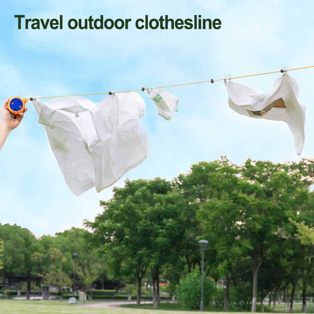 10 Meter Retractable Clothesline Set with Secure Clip System for Travel