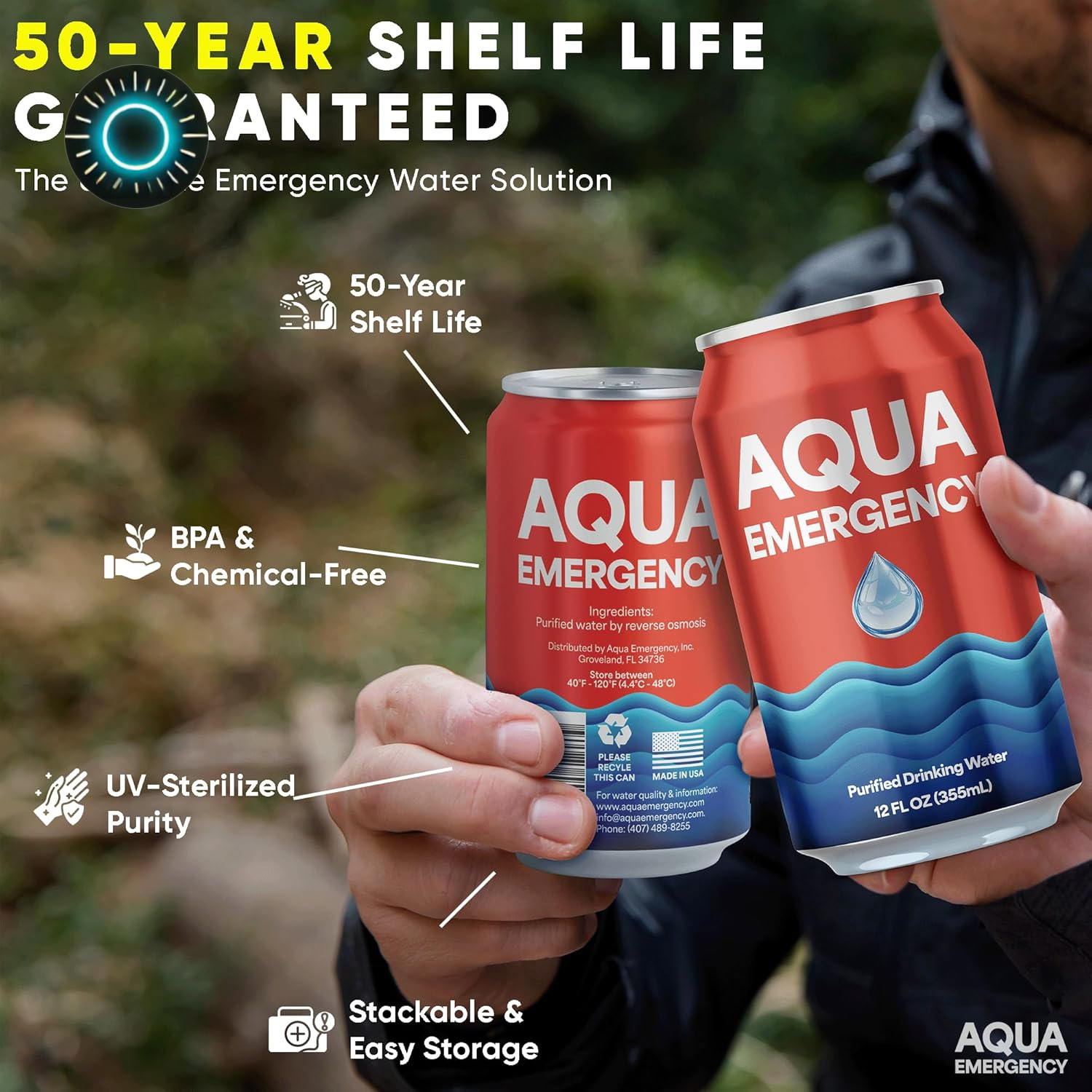 Canned Water – 24 Pack 12 Fl Oz 50-Year Shelf Life Eco-Friendly USA Made NEW