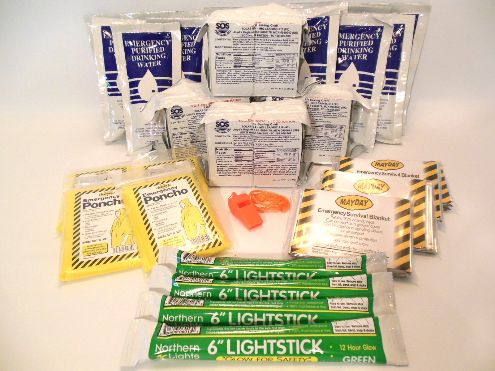 EMERGENCY SURVIVAL FOOD AND WATER PLUS GEAR FOR 4 PERSONS 2 DAYS BOAT DITCH BAG