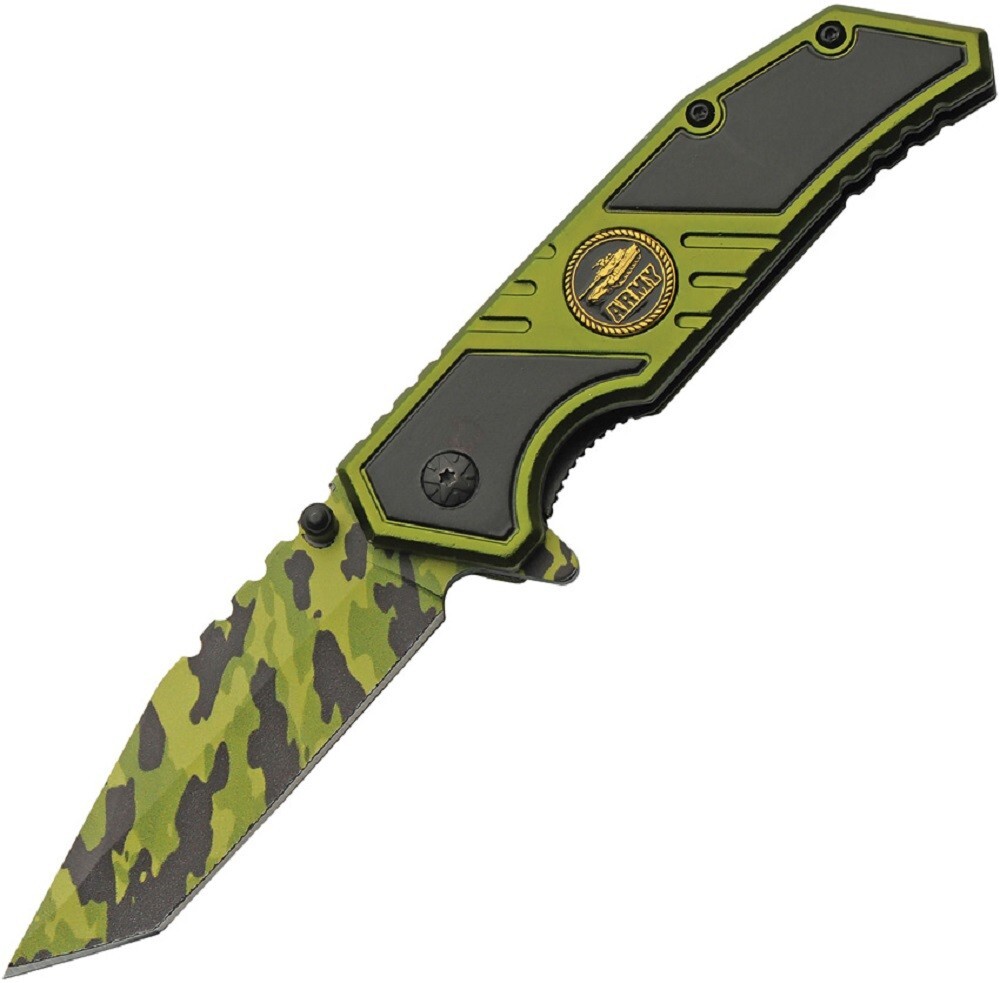 ARMY Assisted Opening Camo Tanto Blade Knife – Black & Green – NEW