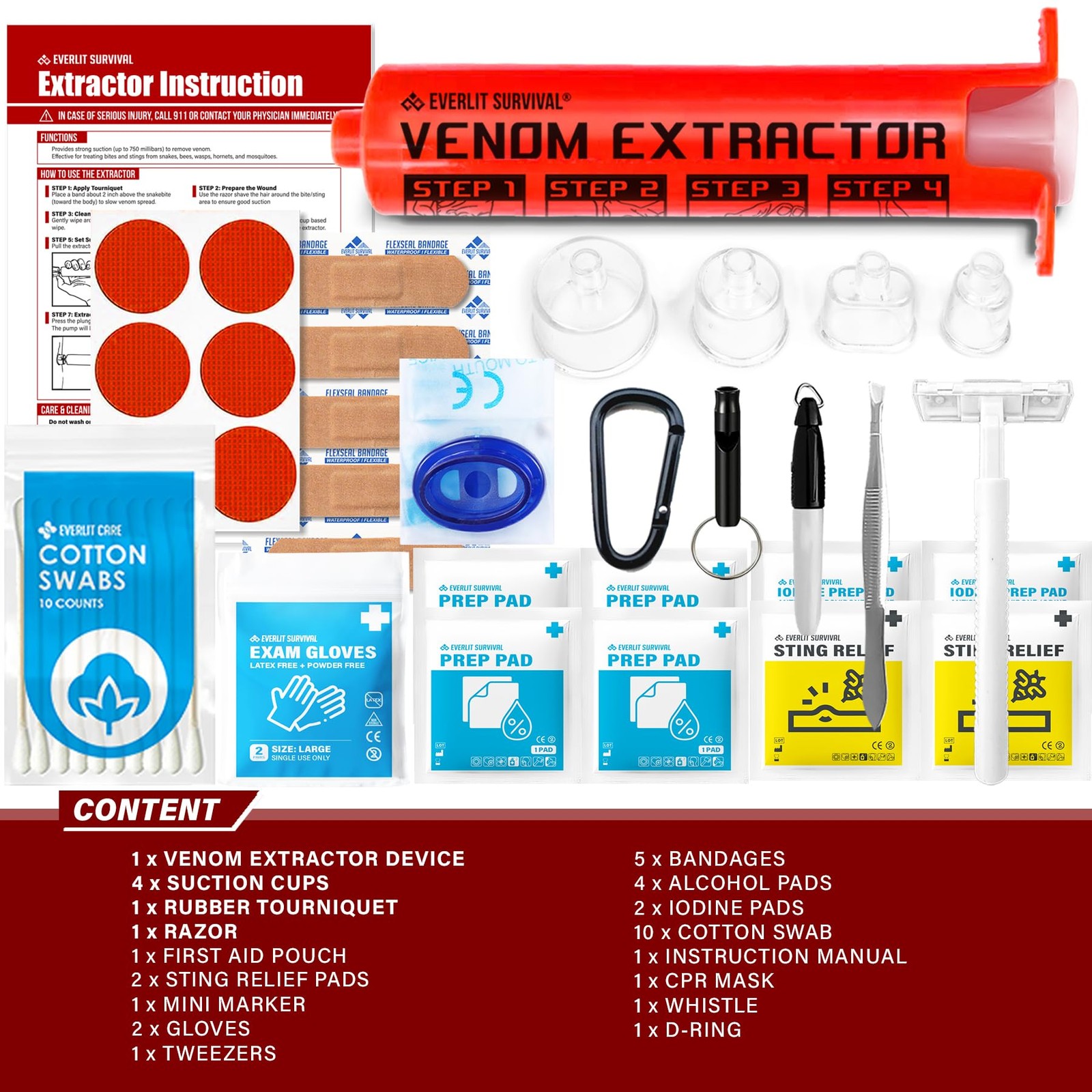 Everlit Bee Sting Snake Bite Kit Venom Extracto Pump Essential First Aid