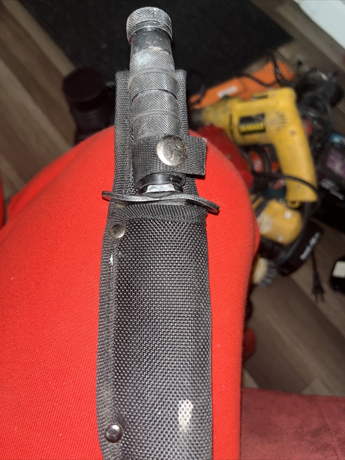 Survival Knife. With Storage Spot At Top Of Handle For Matches Included
