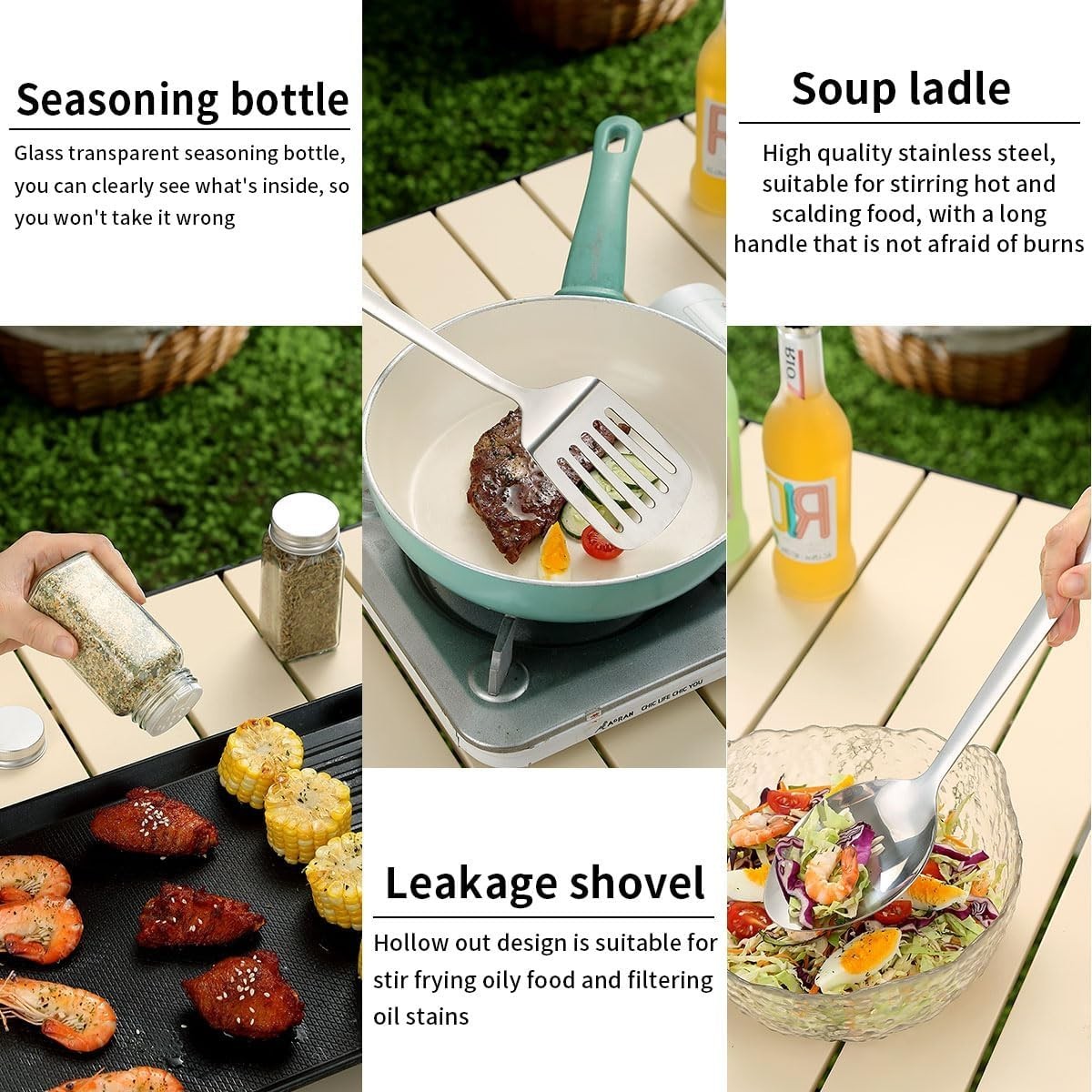 Durable Outdoor Cooking Utensils and Gadget Set with Multi-Compartment Storage