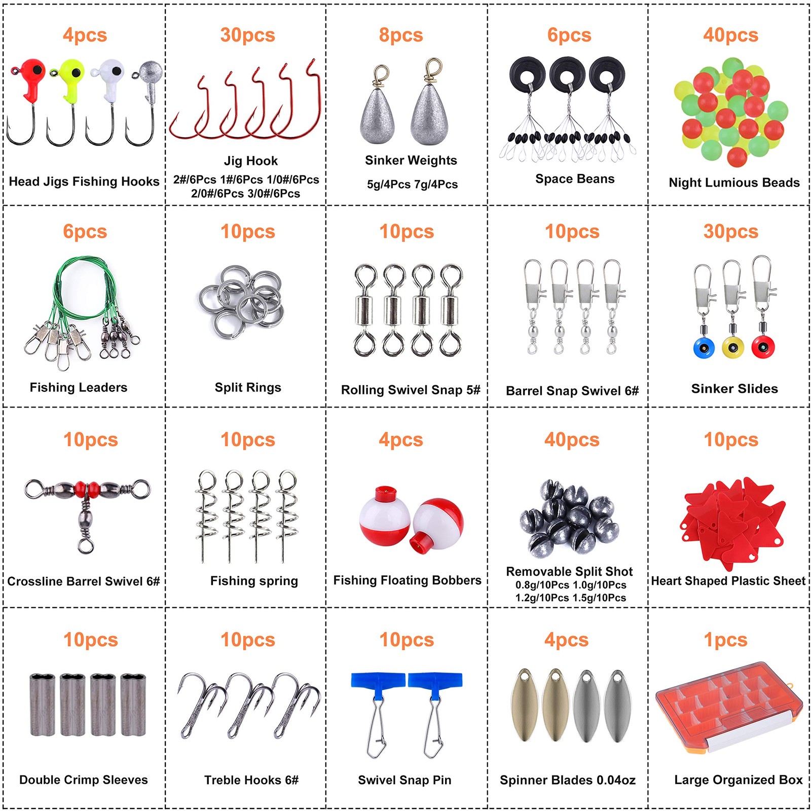 PLUSINNO Fishing Accessories 7.9 x 5.5 x 0.8″, 263Pcs Kit