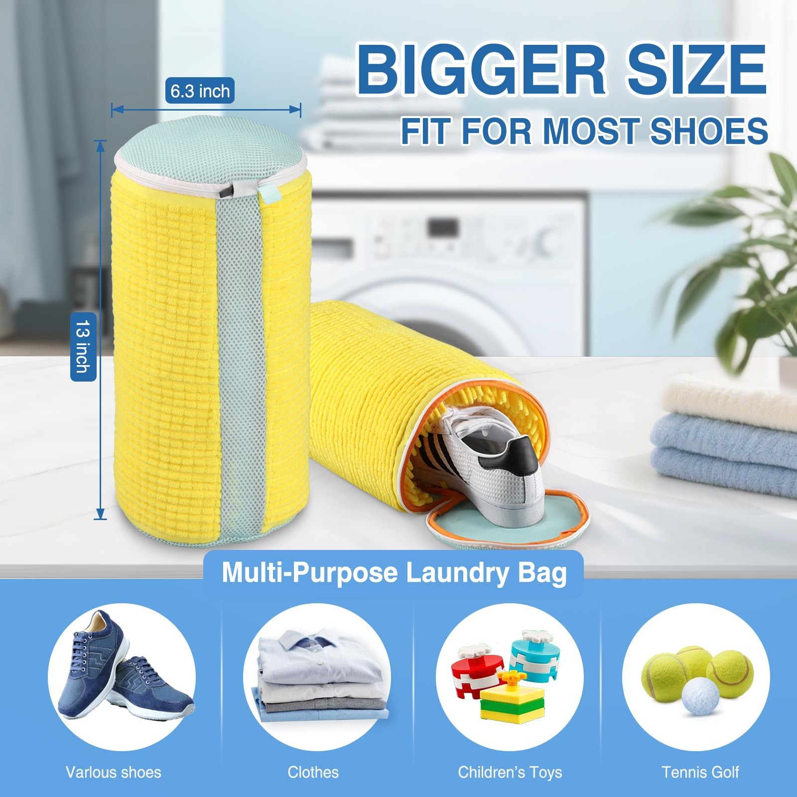 Teletrogy Shoe Washing Machine Bag 2PCS, Reusable Durable Bags, Yellow