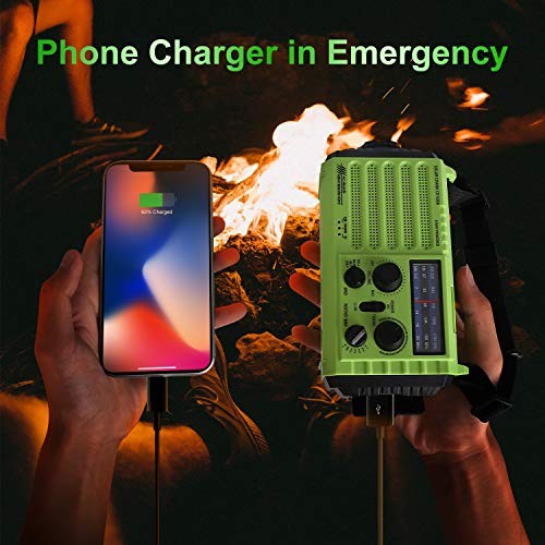 Weather Radio,5000mAh Solar Hand Crank Emergency Radio for Household&5 Green