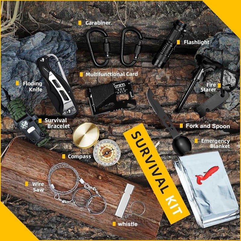 TEIPUERY Survival Kit 57 Pcs Outdoor Emergency Gear Camping