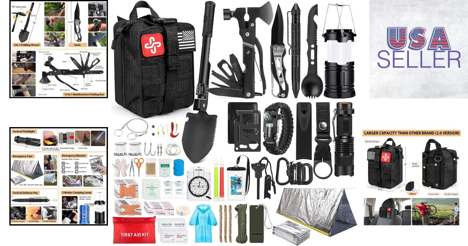 250Pcs Survival Gear Kit First Aid and Molle Bag – Emergency Safety Essentials
