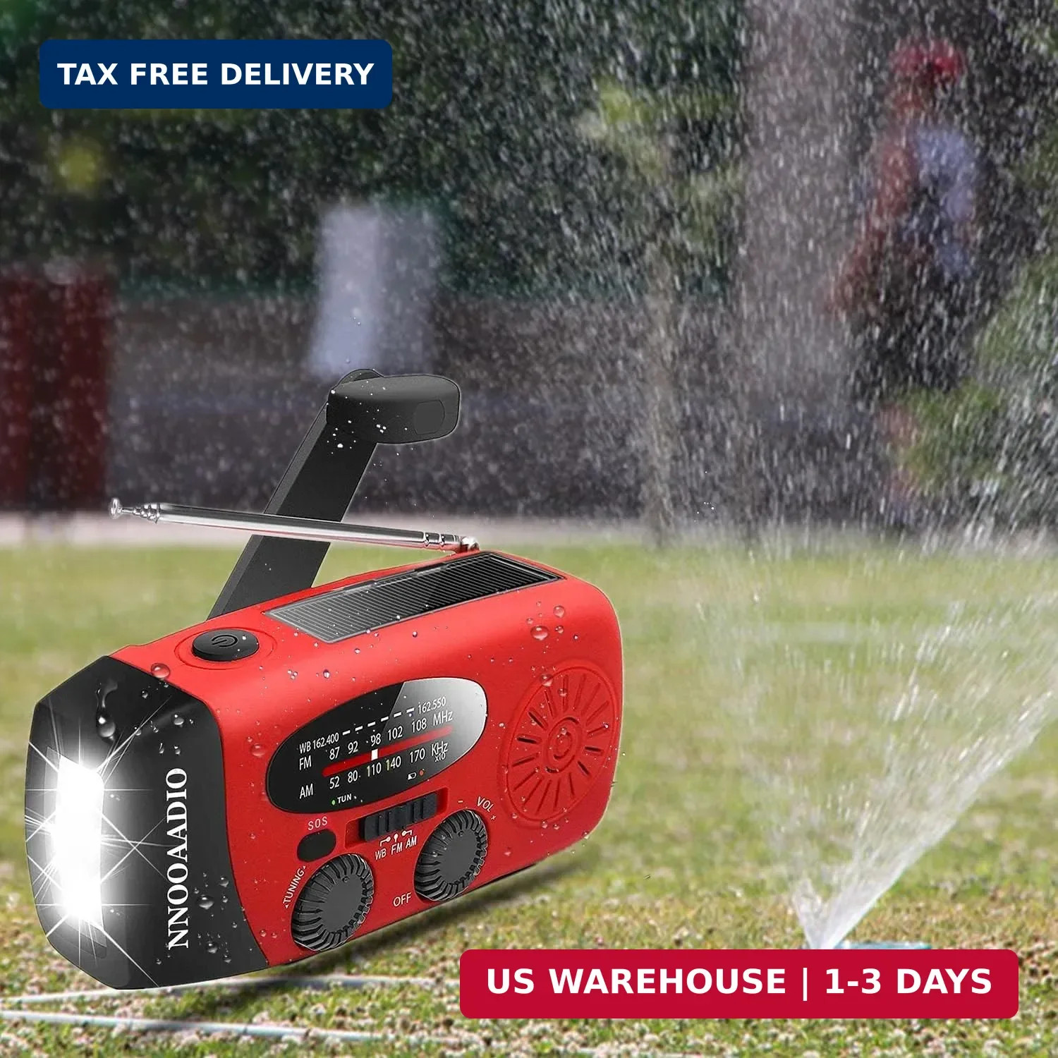 2000mAh SOS Alarm Emergency AM FM Weather Radio, 3LED Type-C Hand Crank Solar Ba