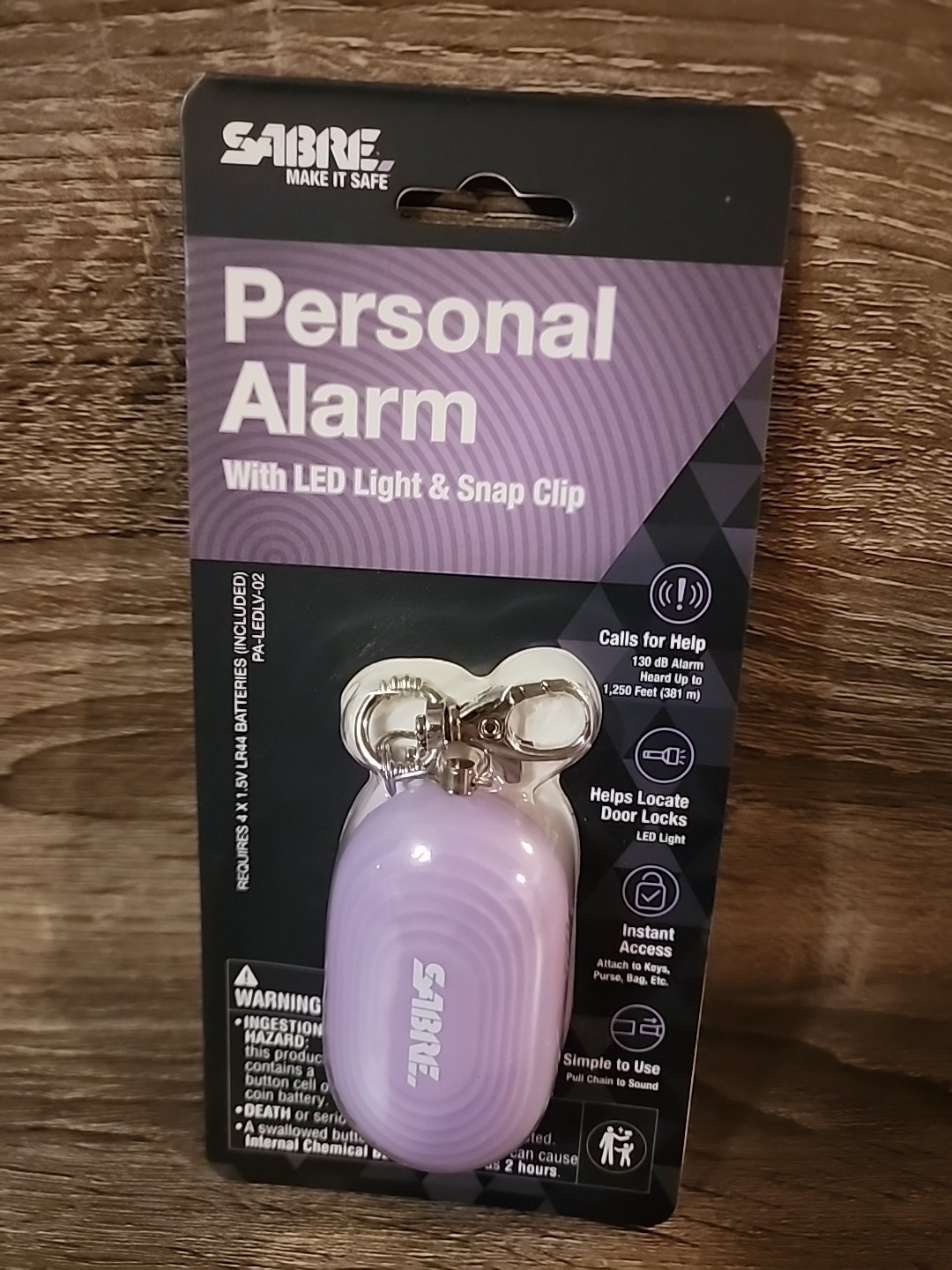 Sabre Lavender 2-in-1 Personal Alarm with 130dB Siren and LED Light for Safety