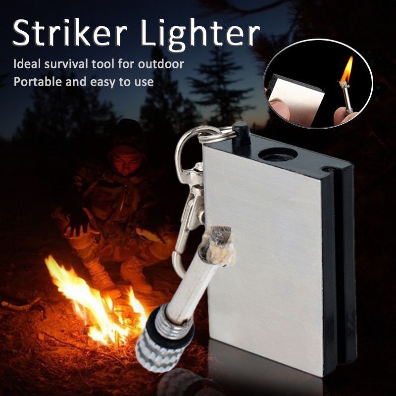 10Pcs Waterproof Fire Starter Metal Lighter Match Keychain Camping Survival Gear