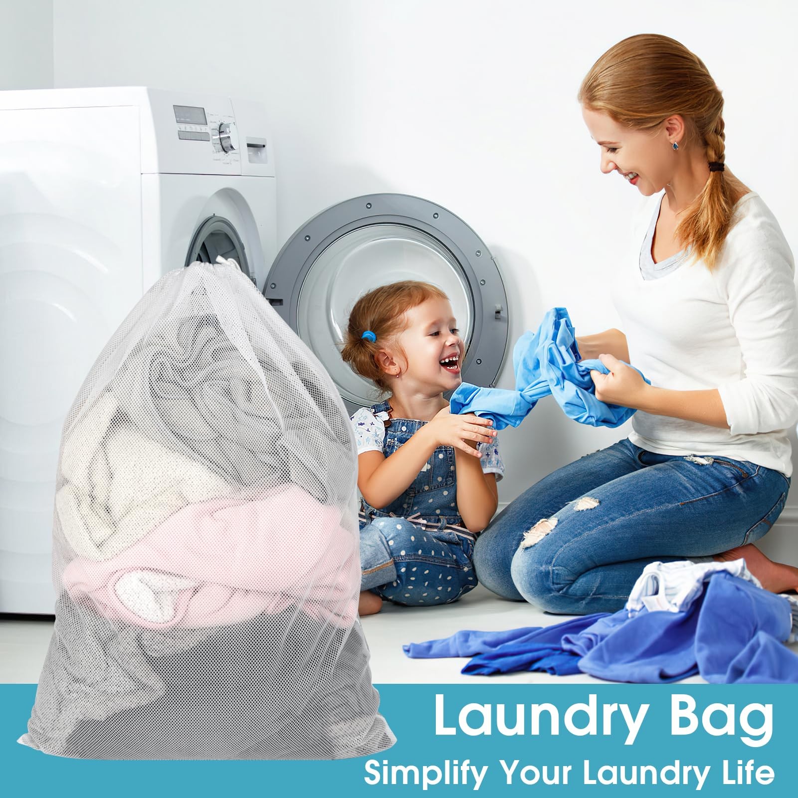 3 Pack Mesh Laundry Bags, 23 x 34 Inches Heavy Duty 23 x 34 Inch, White