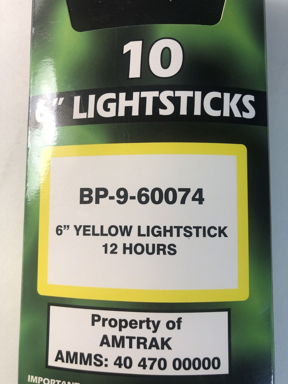 6″ Yellow Lightsticks (Pack of 10), BP-9-60074, 12 hours, Be Ready!