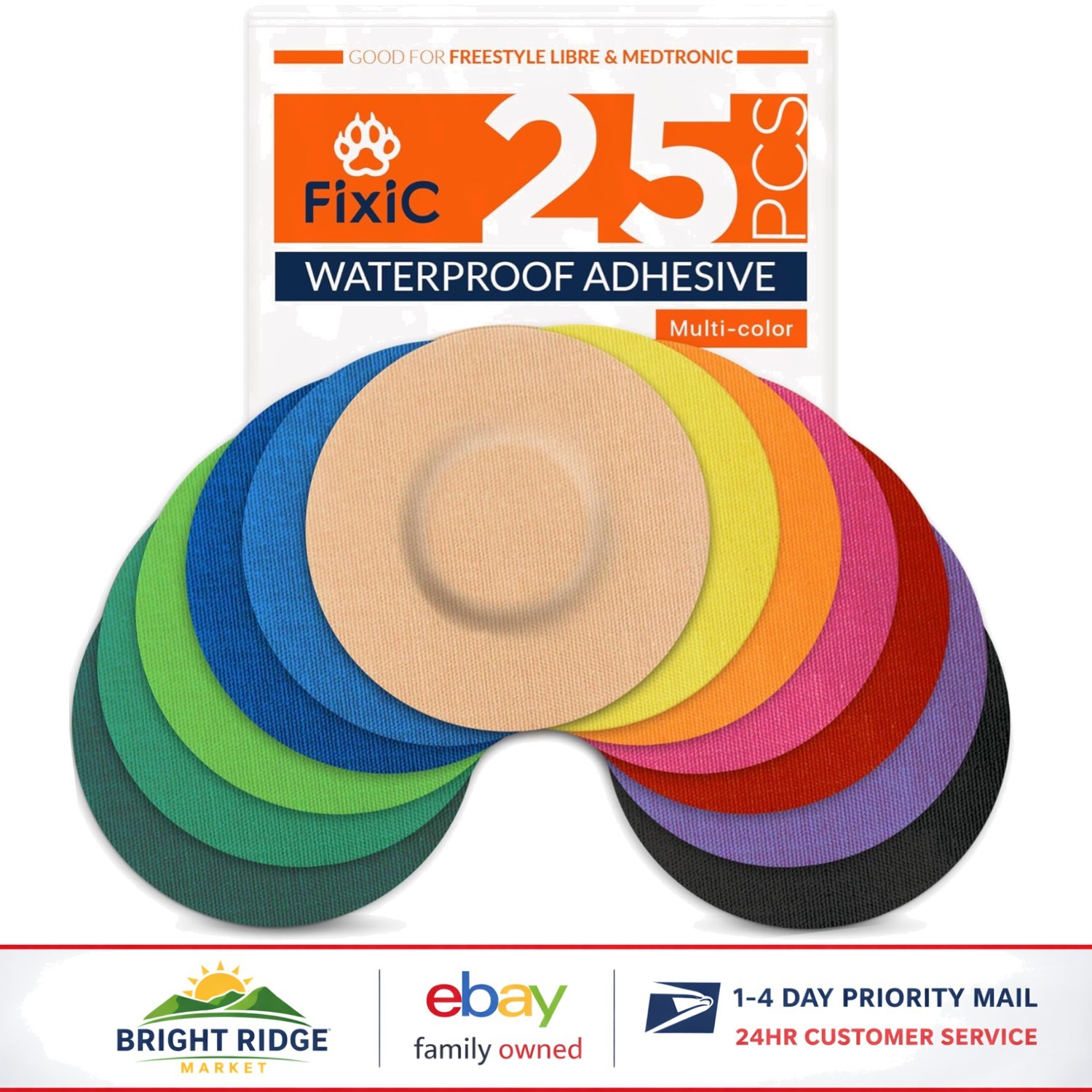 Waterproof and Sterile Adhesive Patches for Libre Sensors – 25 Count Multi-Color