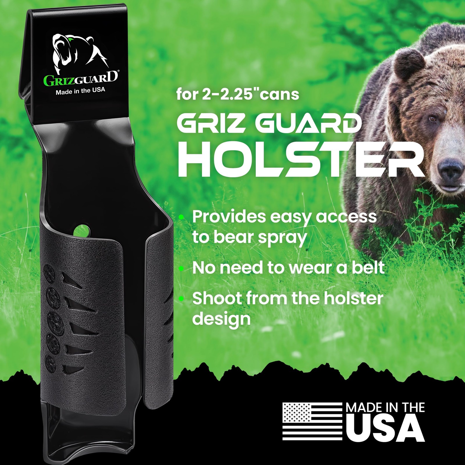 UDAP Griz Guard Bear Pepper Spray Holster, Holder with Belt Clip for Camping, Hi